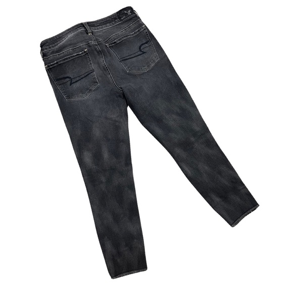 American Eagle Hi-Rise Jegging Crop Super Stretch Washed Black Ripped Knee - Picture 3 of 6